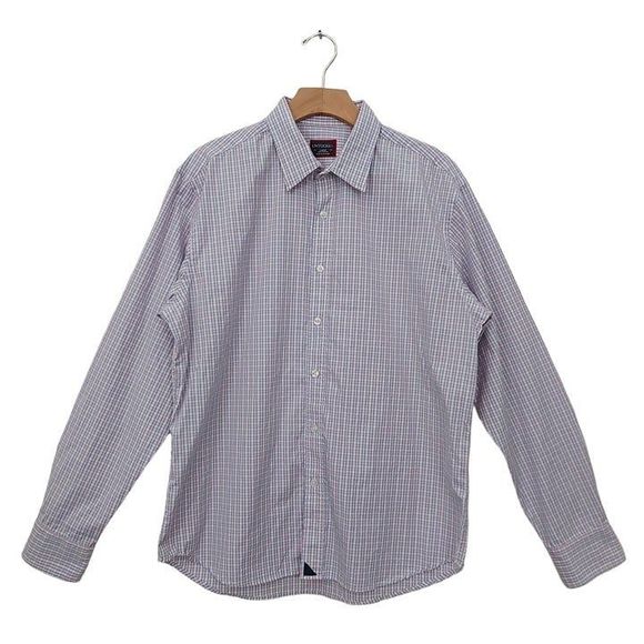Untuckit Shirt Mens Large Blue Button Up Checks Long Sleeve 100% Cotton Casual - Picture 1 of 11